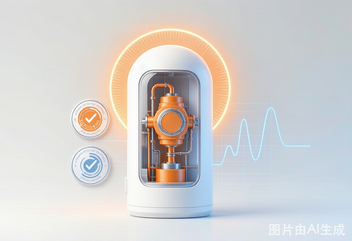 氧舱轮廓与认证徽章、检测曲线、安全标准光环融合的科技感画面
